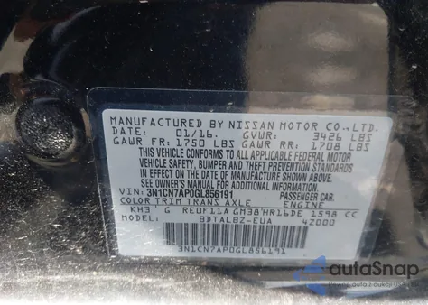 2016 Nissan Versa 1.6 S/1.6 S+/1.6 Sl/1.6 Sv from USA, damaged, VIN 3N1CN7AP0GL856191